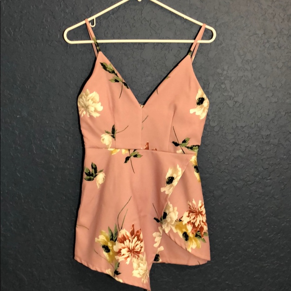Fashion Nova romper dusty rose floral adj straps